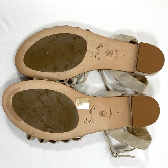 MARCHEZ VOUS Beige Suede Strappy Ankle Strap Flat Sandals Made in Italy Size 9 - Picture 7 of 7